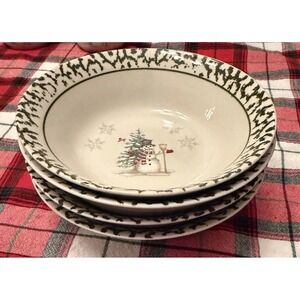 We Can Build a Snowman Stoneware Soup Cereal Bowls Lot Of 4 Christmas 7" EUC